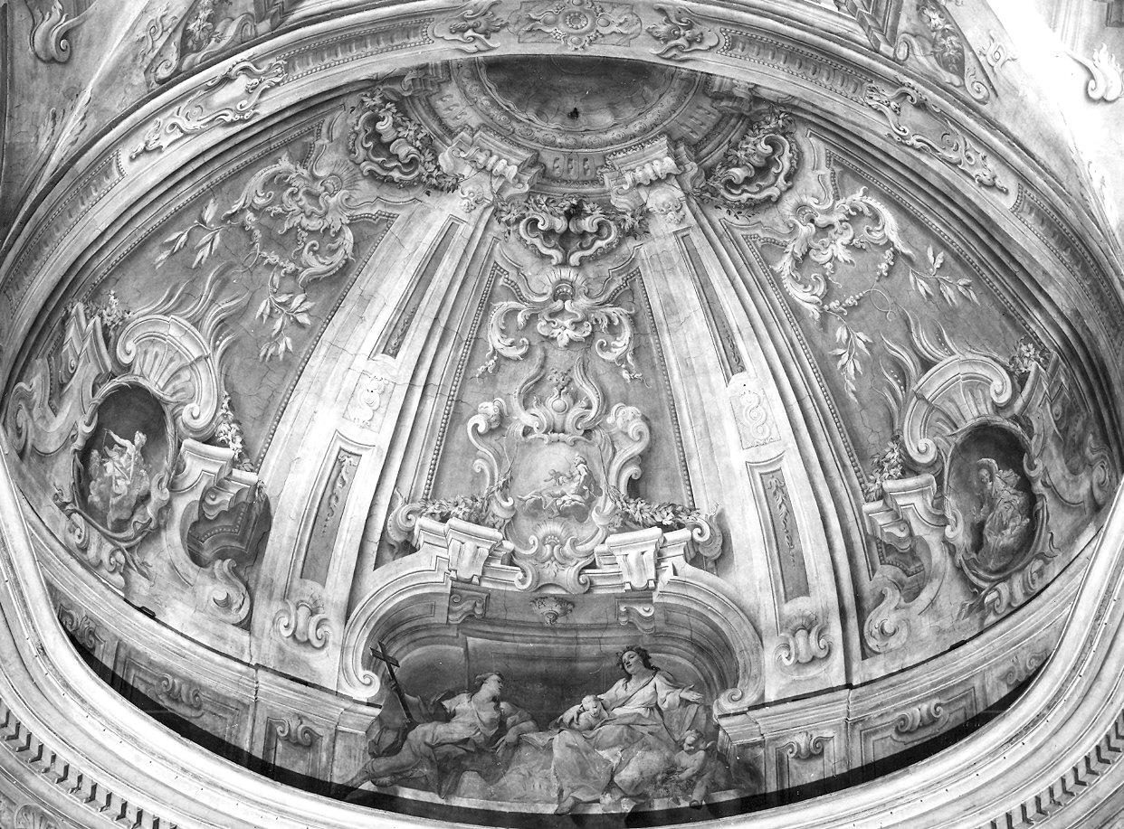quadratura architettonica/ figure allegoriche femminili (decorazione pittorica) di Borroni Giovan Angelo, Natali Giovan Battista (inizio sec. XVIII)