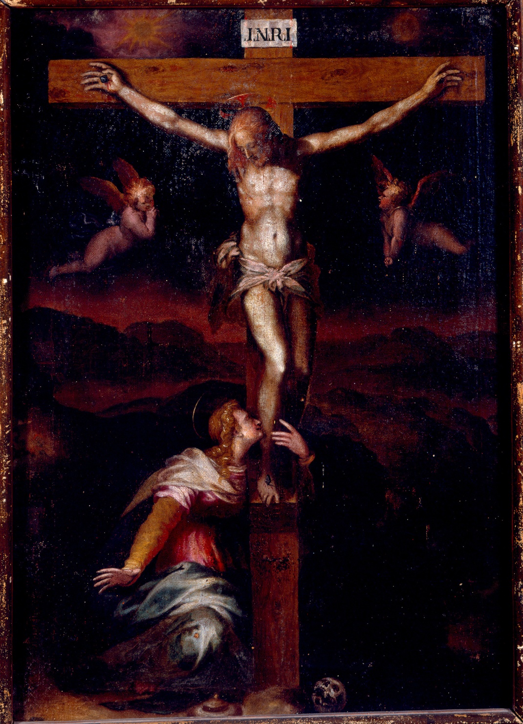 Crocifisso con la Maddalena (dipinto) di Morandini Francesco detto Poppi (ultimo quarto sec. XVI)
