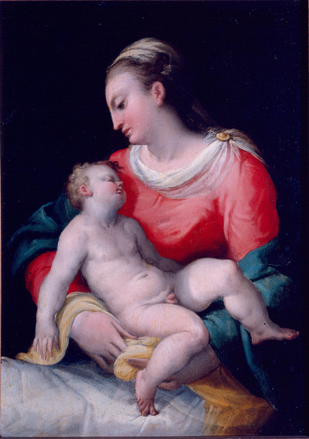Madonna con Bambino (dipinto) di Zanguidi Jacopo detto Bertoja (sec. XVI)