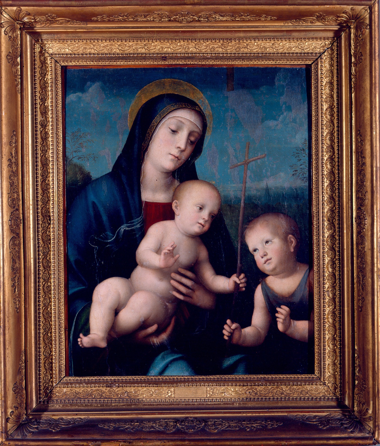 Madonna con Bambino e San Giovannino (dipinto) di Raibolini Francesco detto Francia (e aiuti) (sec. XVI)