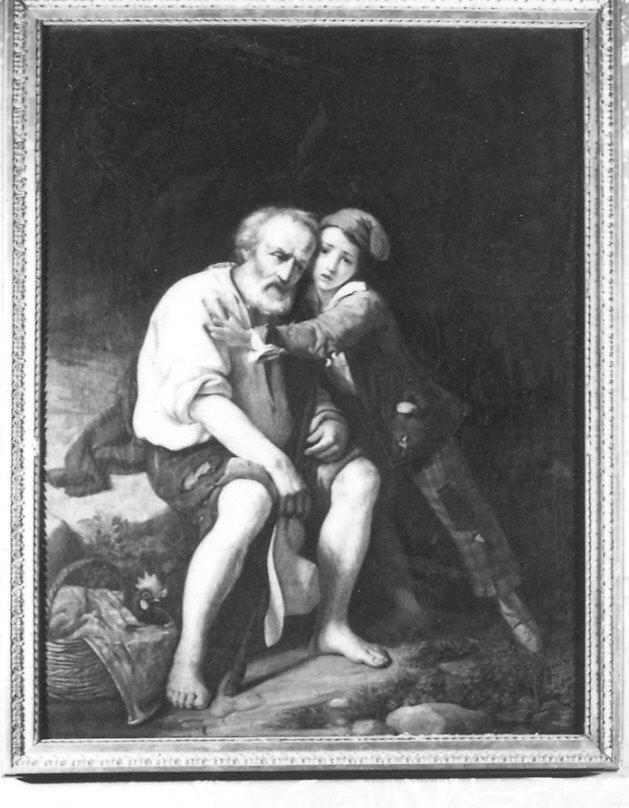 vecchio con bambino (dipinto) di Affanni Ignazio (sec. XIX)