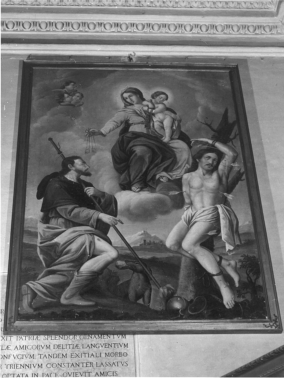 Madonna con Bambino e angeli tra San Sebastiano e San Rocco (dipinto) - ambito parmense (inizio sec. XVIII)