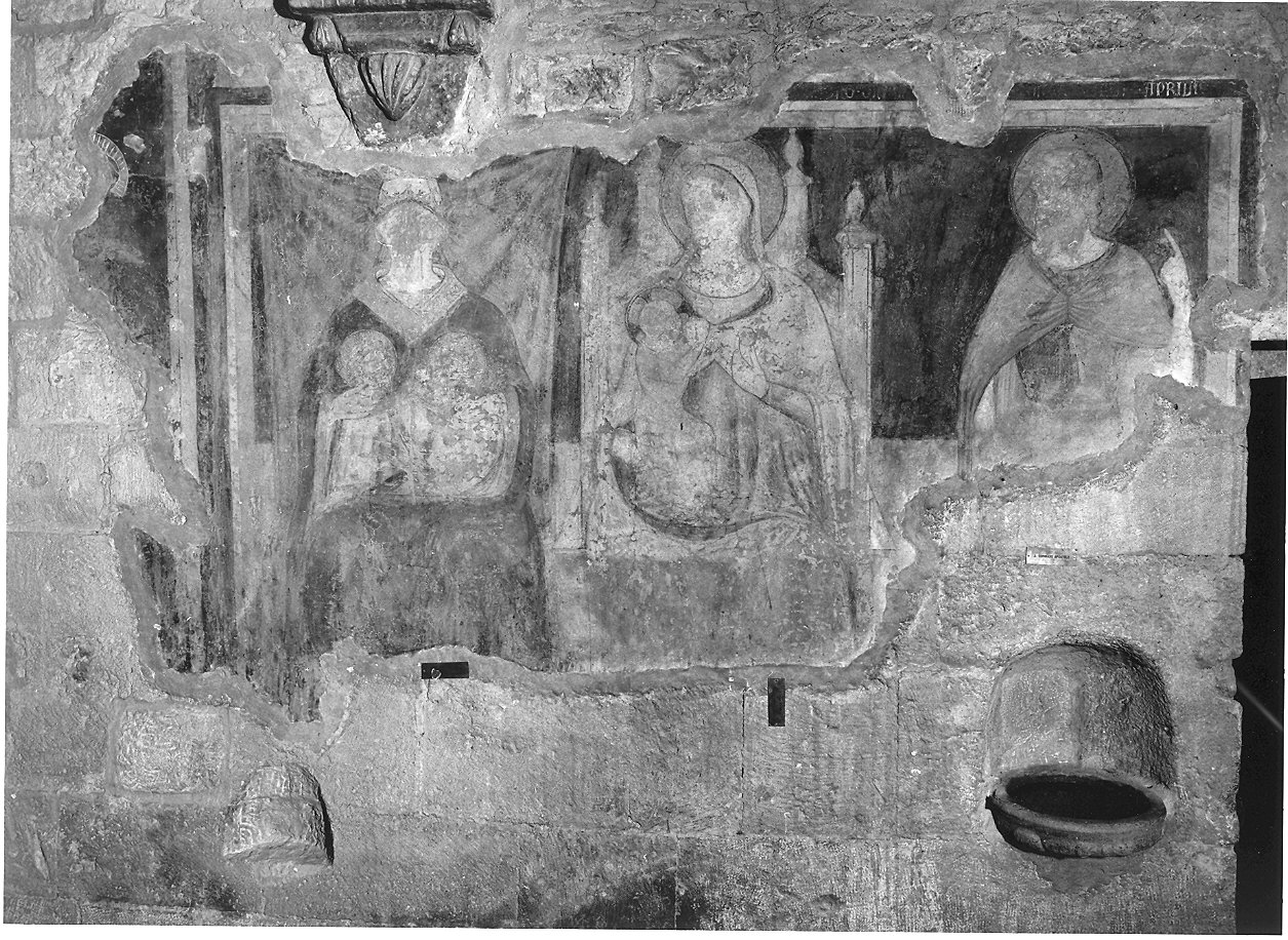 Madonna in trono con Bambino e i Santi Gregorio IX e Tommaso (dipinto, frammento) - ambito emiliano (prima metà sec. XV)