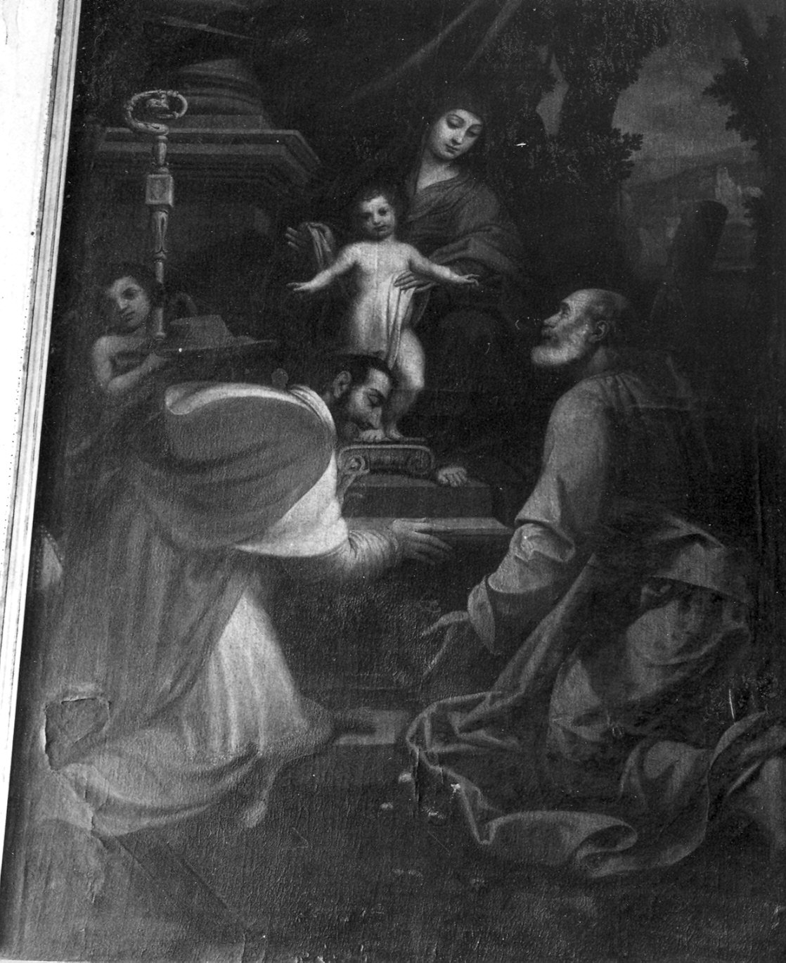 Madonna in trono con Bambino e i Santi Carlo Borromeo e Apostolo (dipinto) - ambito parmense (prima metà sec. XVII)