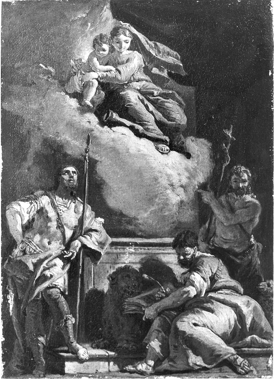 Madonna in gloria con Bambino e i Santi Longino, Marco e Giovanni Battista (dipinto) di Fontebasso Francesco (sec. XVIII)
