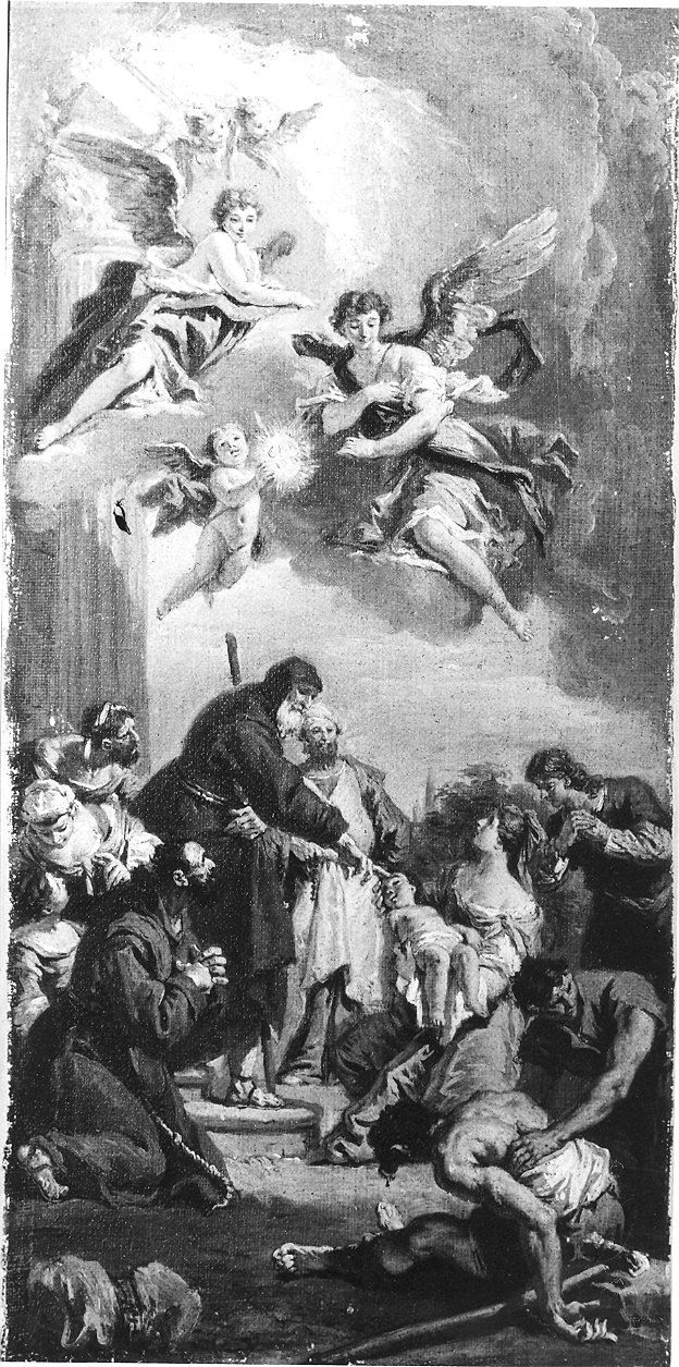 Miracolo di San Francesco di Paola (dipinto, pendant) di Ricci Sebastiano (attribuito) (sec. XVIII)