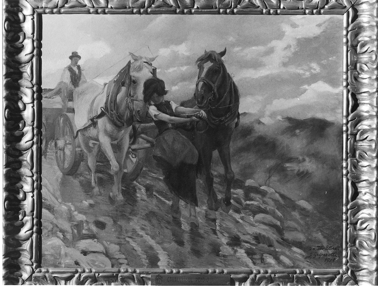 Cavalli nel pendio, Cavalli nel pendio (dipinto) di Gasparotti Agazzotti Carlotta (sec. XX)