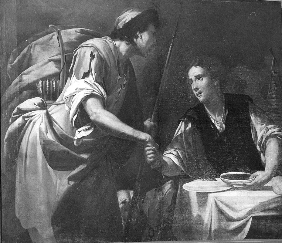 Esaù vende la primogenitura a Giacobbe (dipinto) - ambito genovese (prima metà sec. XVII)