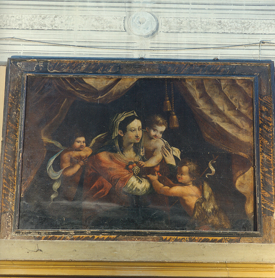 Madonna con Bambino, San Giovannino e angelo (dipinto) - ambito bolognese (sec. XVII)