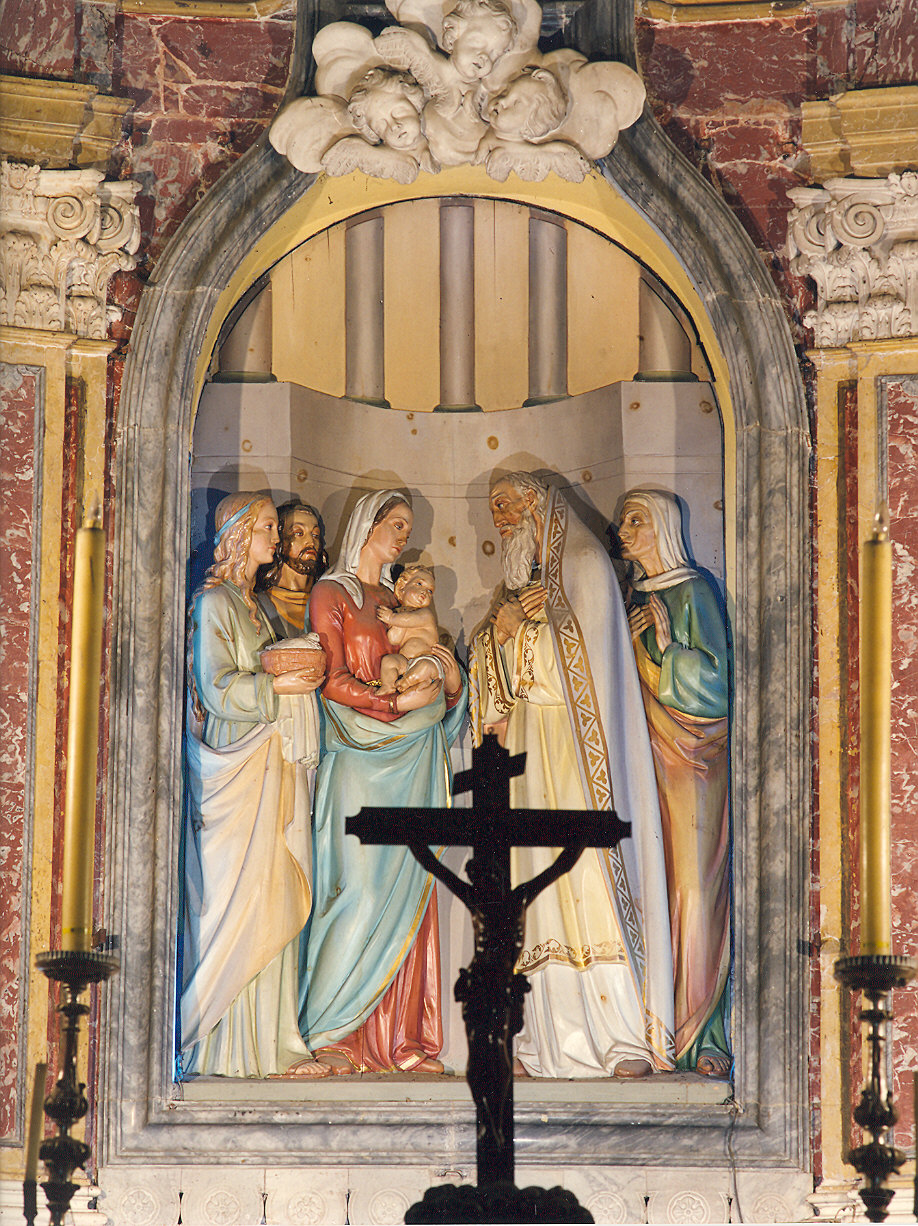 presentazione di Gesù al tempio (gruppo scultoreo) di Runggaldier Joseph (sec. XX)