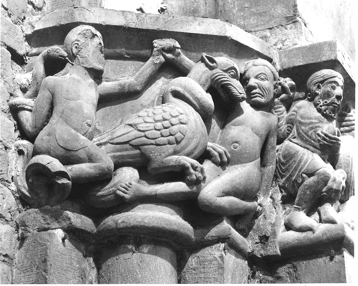 capitello, elemento d'insieme - bottega piacentina (sec. XII)