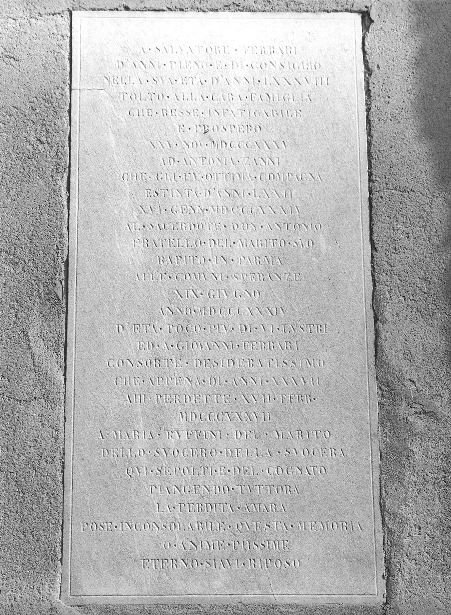 lapide commemorativa - ambito parmense (sec. XIX)