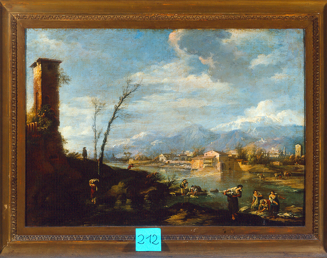 Lavandaie al fiume (dipinto) di Zais Giuseppe (terzo quarto sec. XVIII)