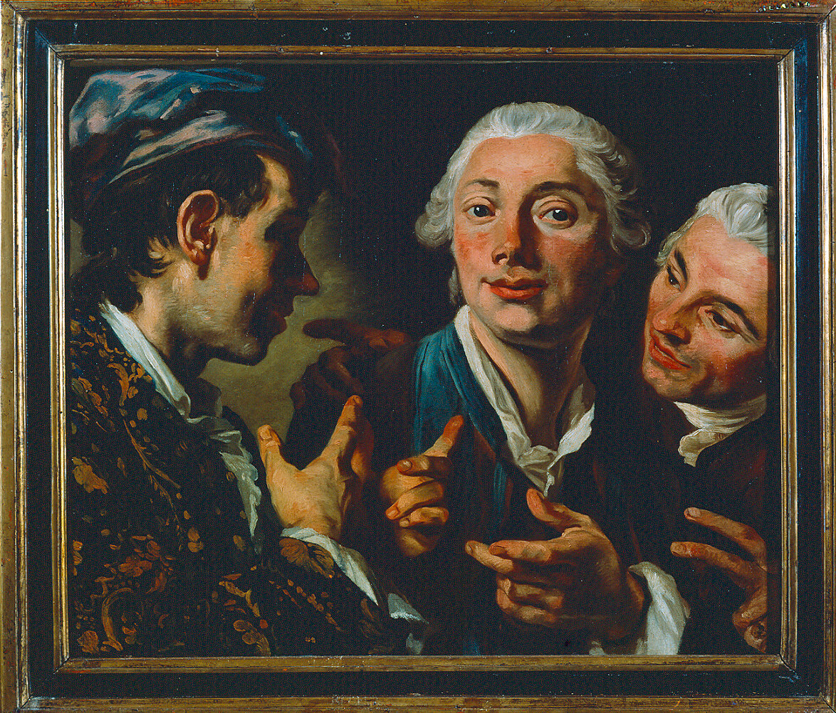 autoritratto con due amici (dipinto) di Baldrighi Giuseppe (sec. XVIII)