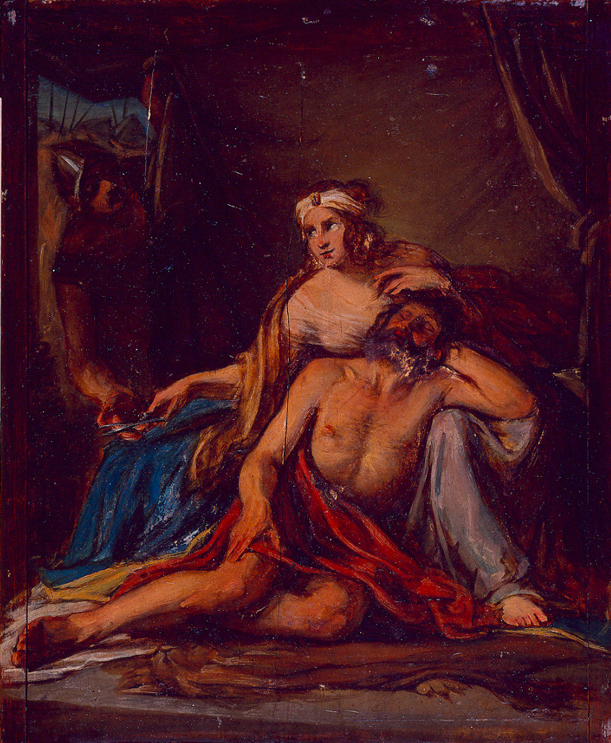 Dalila che sta per tagliare i capelli a Sansone (dipinto) di Pescatori Francesco (sec. XIX)