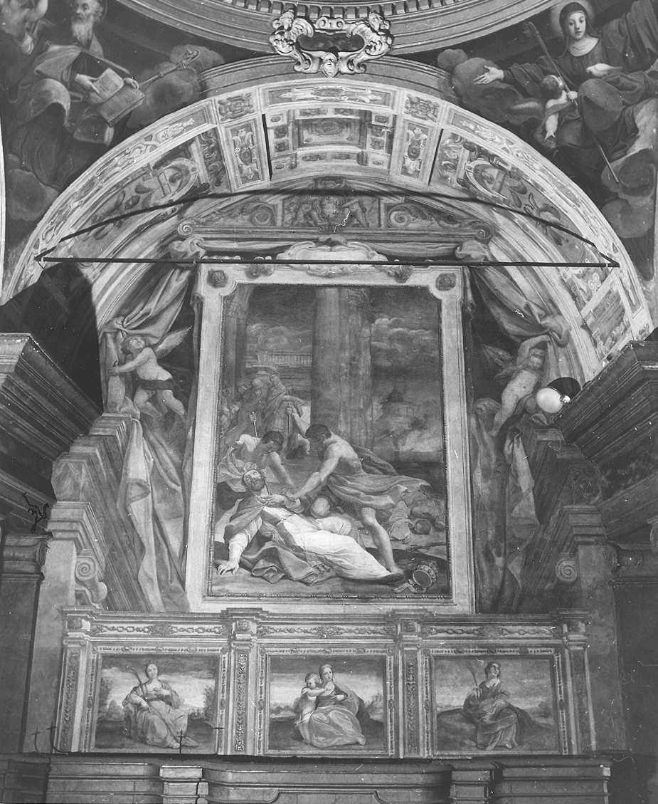 Martirio di sant'Alessandro papa e le tre virtù cardinali (decorazione pittorica, complesso decorativo) di Tiarini Alessandro (sec. XVII)
