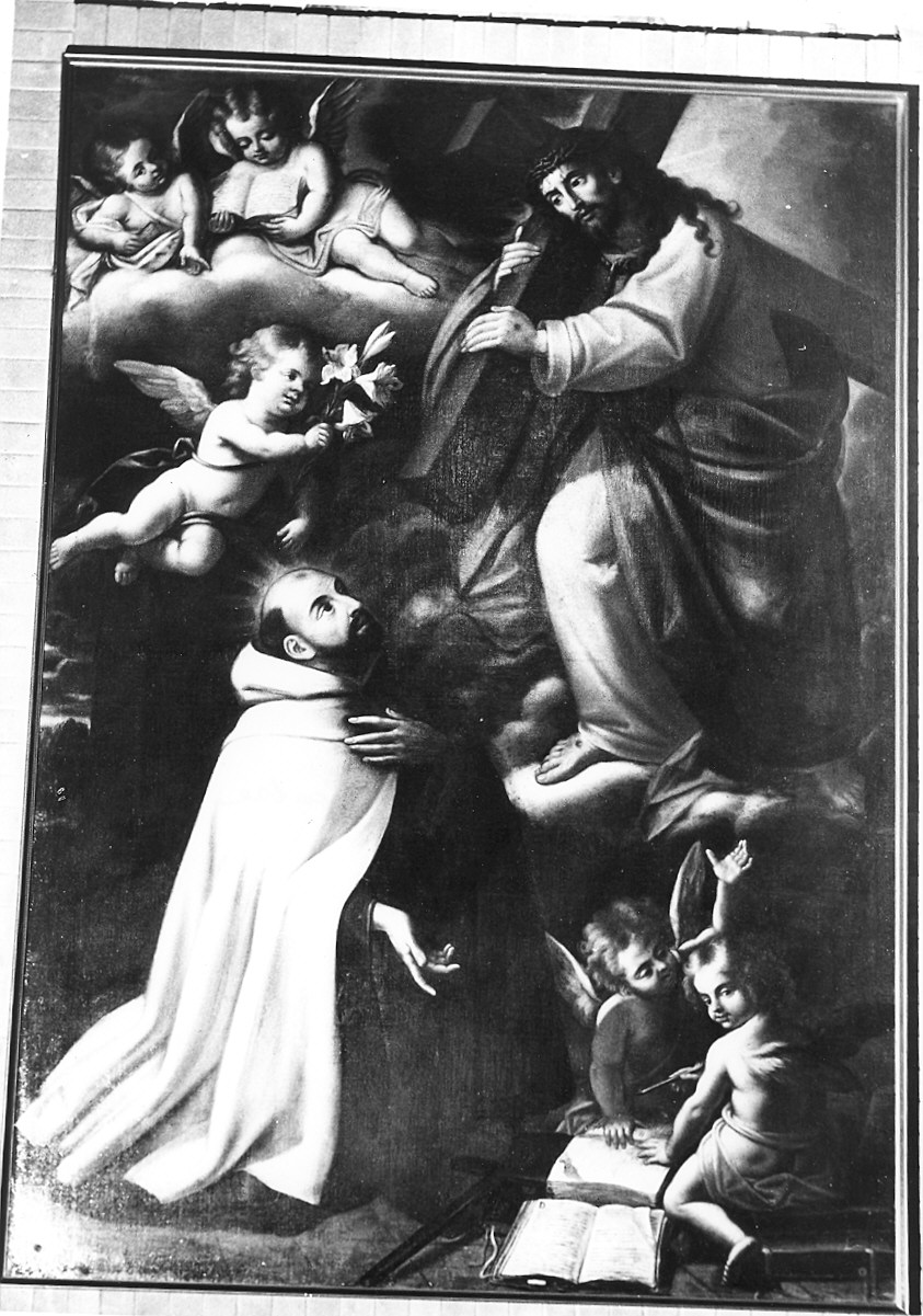 San Giovanni della Croce riceve la croce da Cristo (dipinto) di Venanzi Giovan Battista detto da Pesaro (sec. XVII)