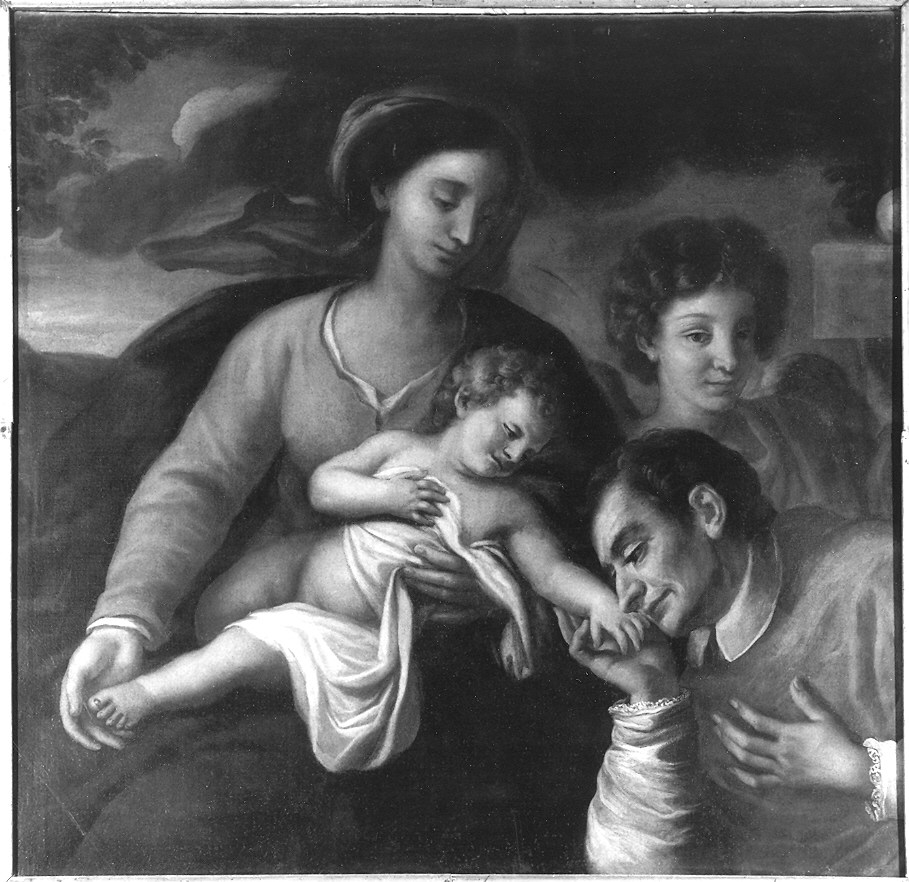 Madonna con Bambino, un angelo e San Borromeo (dipinto) - ambito emiliano-lombardo (sec. XVII)