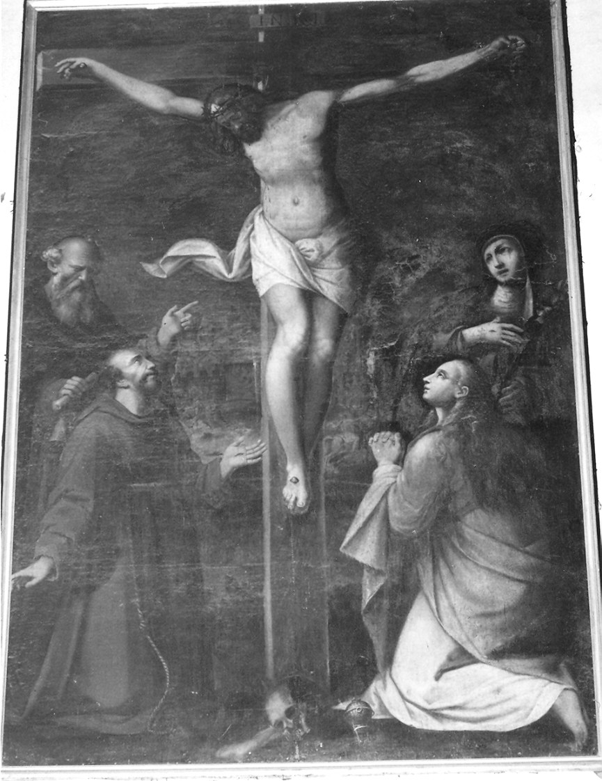 crocifissione di Cristo con santi (dipinto) di Tinti Giovan Battista (attribuito) (fine sec. XVII)