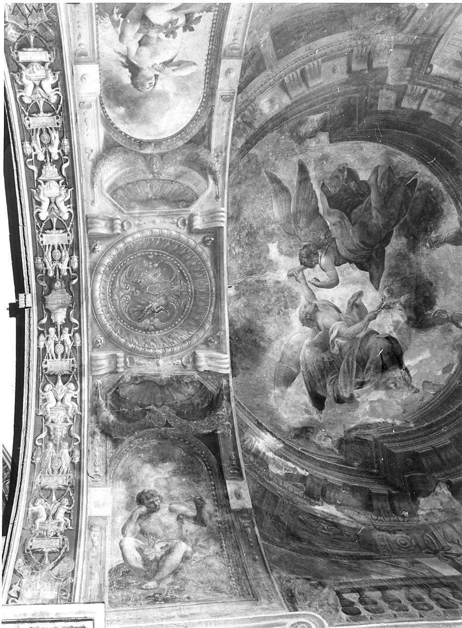 Adamo ed Eva//clipeo recante un arcangelo e il demonio (dipinto) di Colonna Angelo Michele, Alboresi Giacomo (sec. XVII)