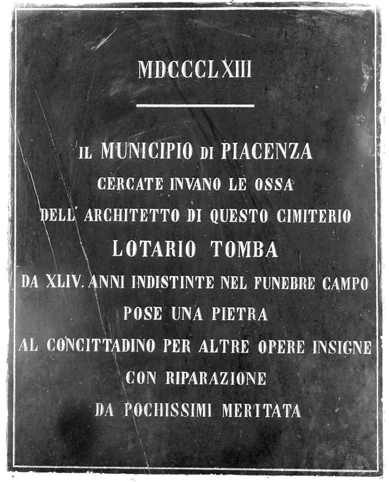 lapide commemorativa - ambito piacentino (sec. XIX)