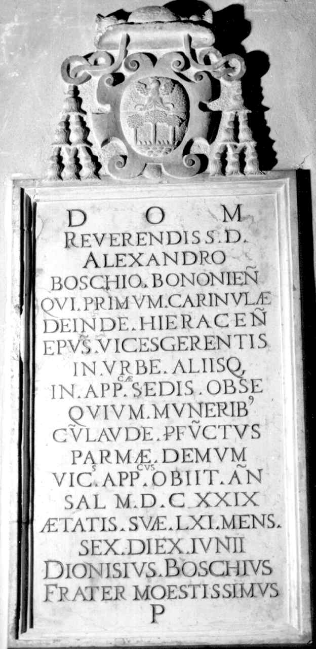 lapide commemorativa - ambito parmense (secondo quarto sec. XVII)