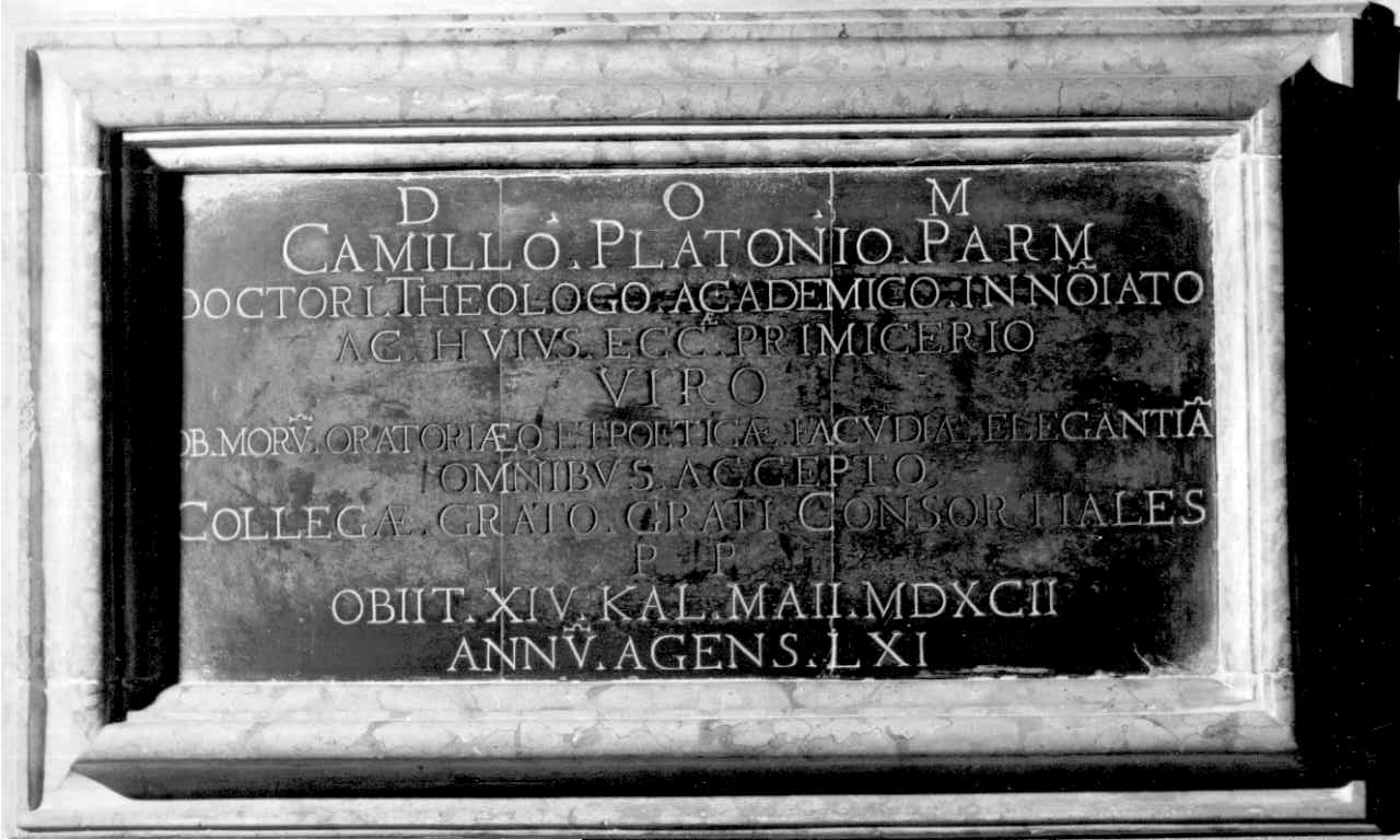 lapide commemorativa - ambito parmense (fine sec. XVI)