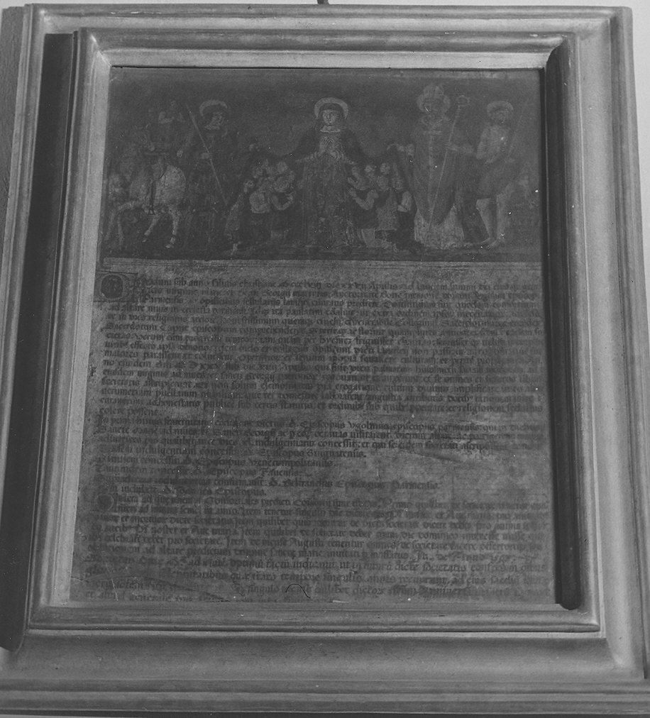 Madonna della misericordia tra santi (miniatura) - ambito parmense (inizio sec. XV)