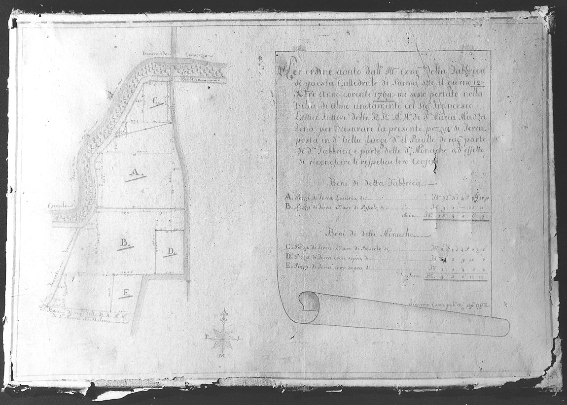 Elenco dei beni della fabbriceria della cattedrale e delle monache (dipinto) - ambito parmense (sec. XVIII)