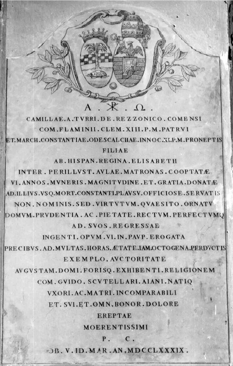 lapide commemorativa - bottega parmense (ultimo quarto sec. XVIII)