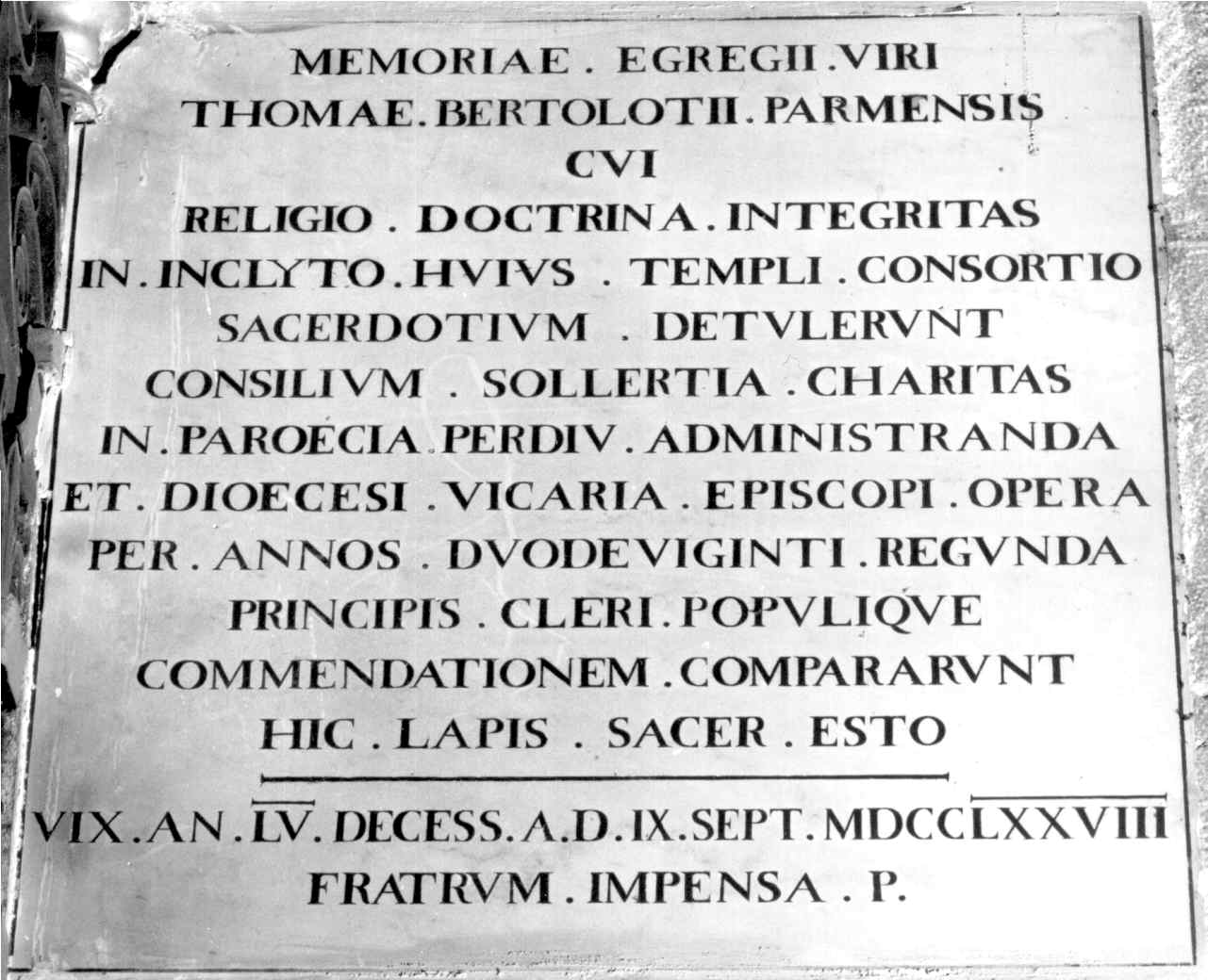 lapide commemorativa - bottega parmense (ultimo quarto sec. XVIII)