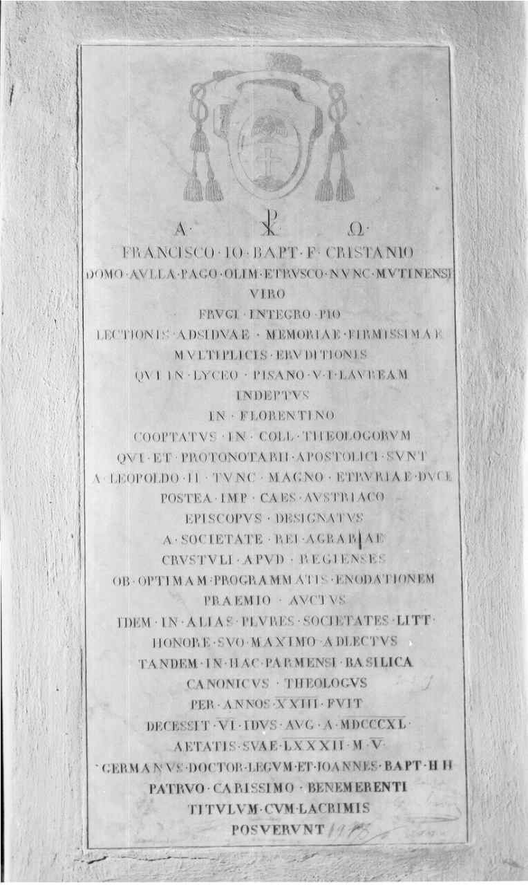 lapide commemorativa - bottega parmense (metà sec. XIX)