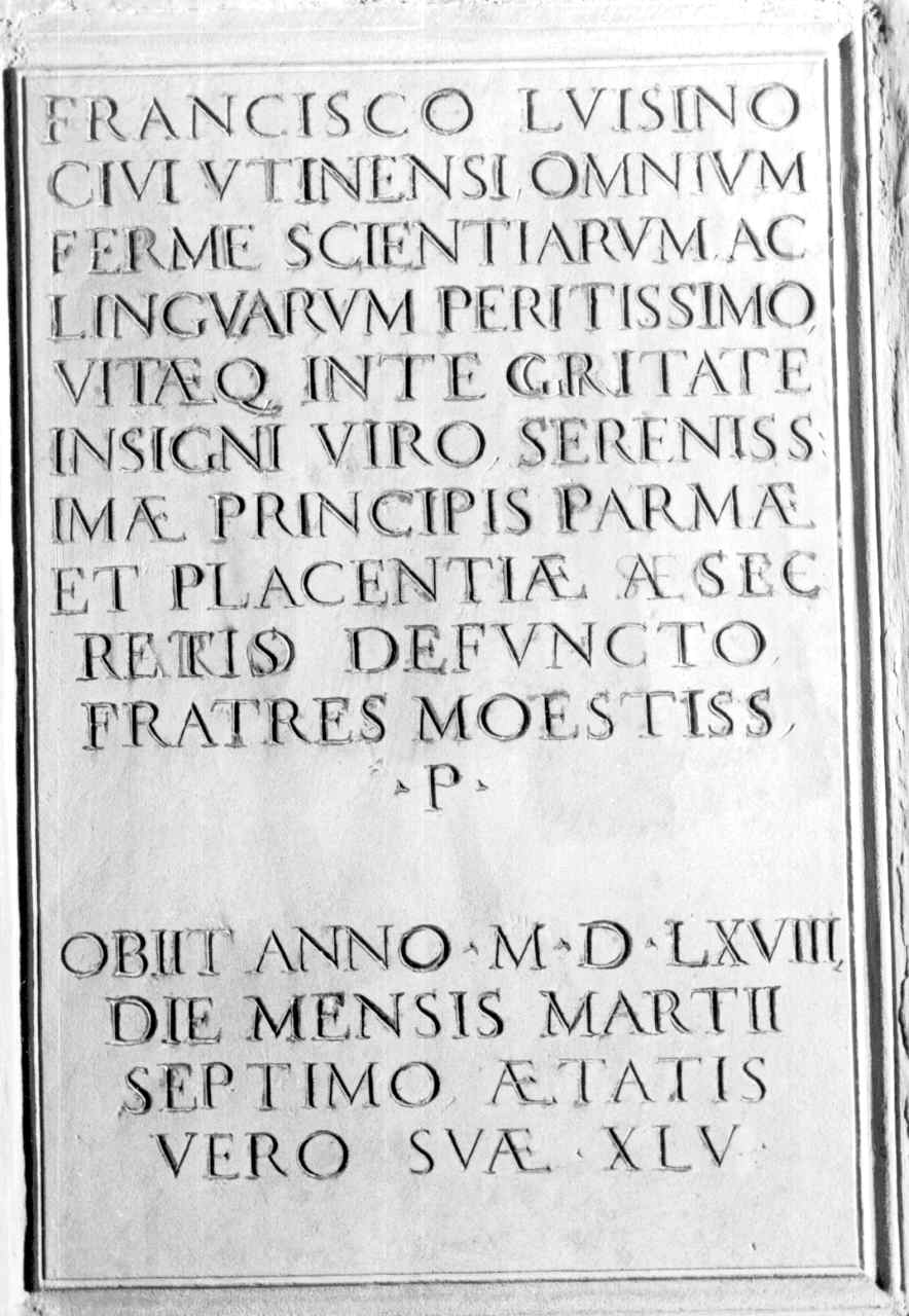 lapide commemorativa - bottega parmense (terzo quarto sec. XVI)