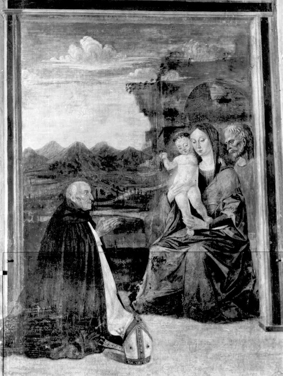 Sacra Famiglia con Fra' Domenico da Imola genuflesso (dipinto) di Araldi Alessandro (attribuito) (inizio sec. XVI)