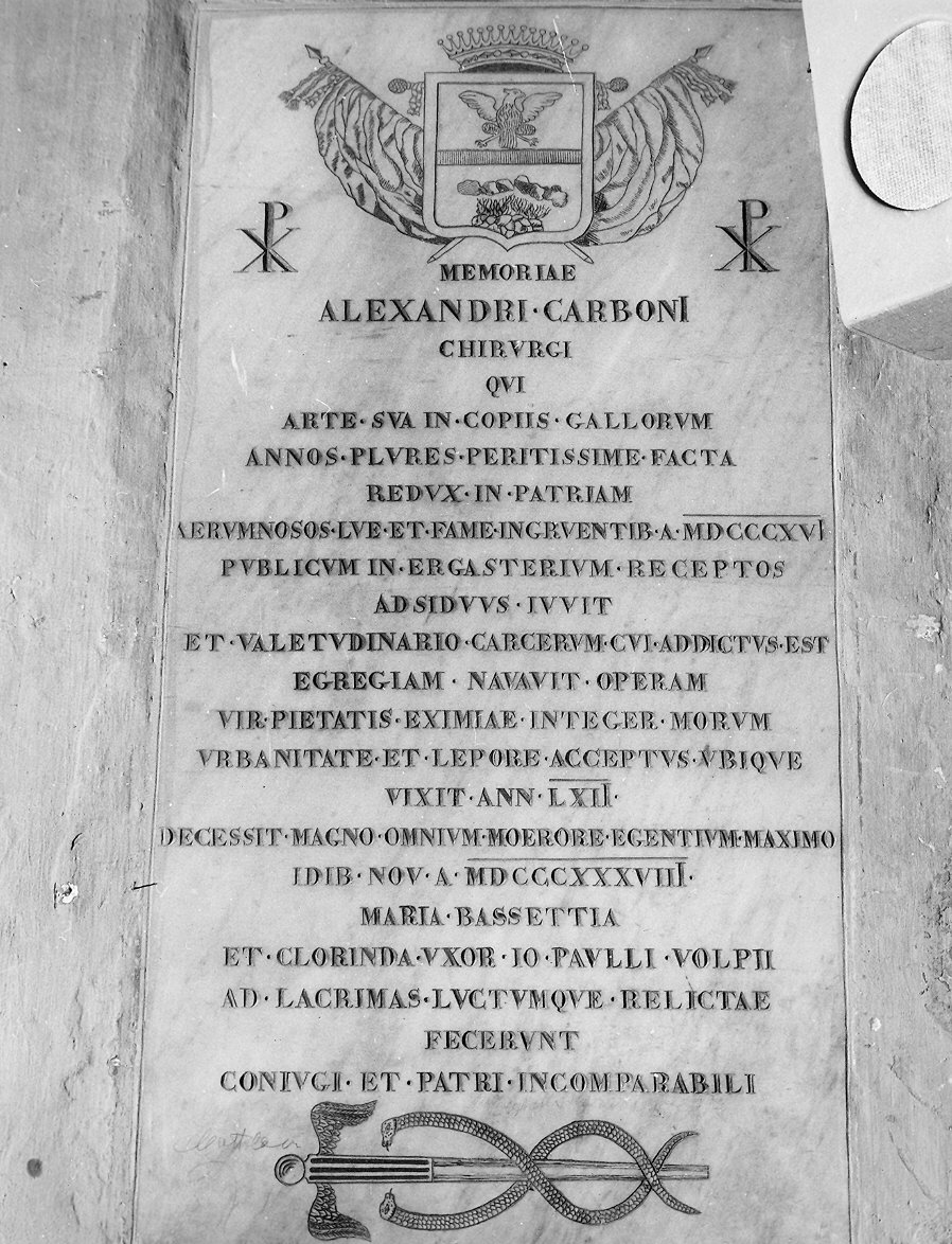 lapide commemorativa - bottega parmense (secondo quarto sec. XIX)