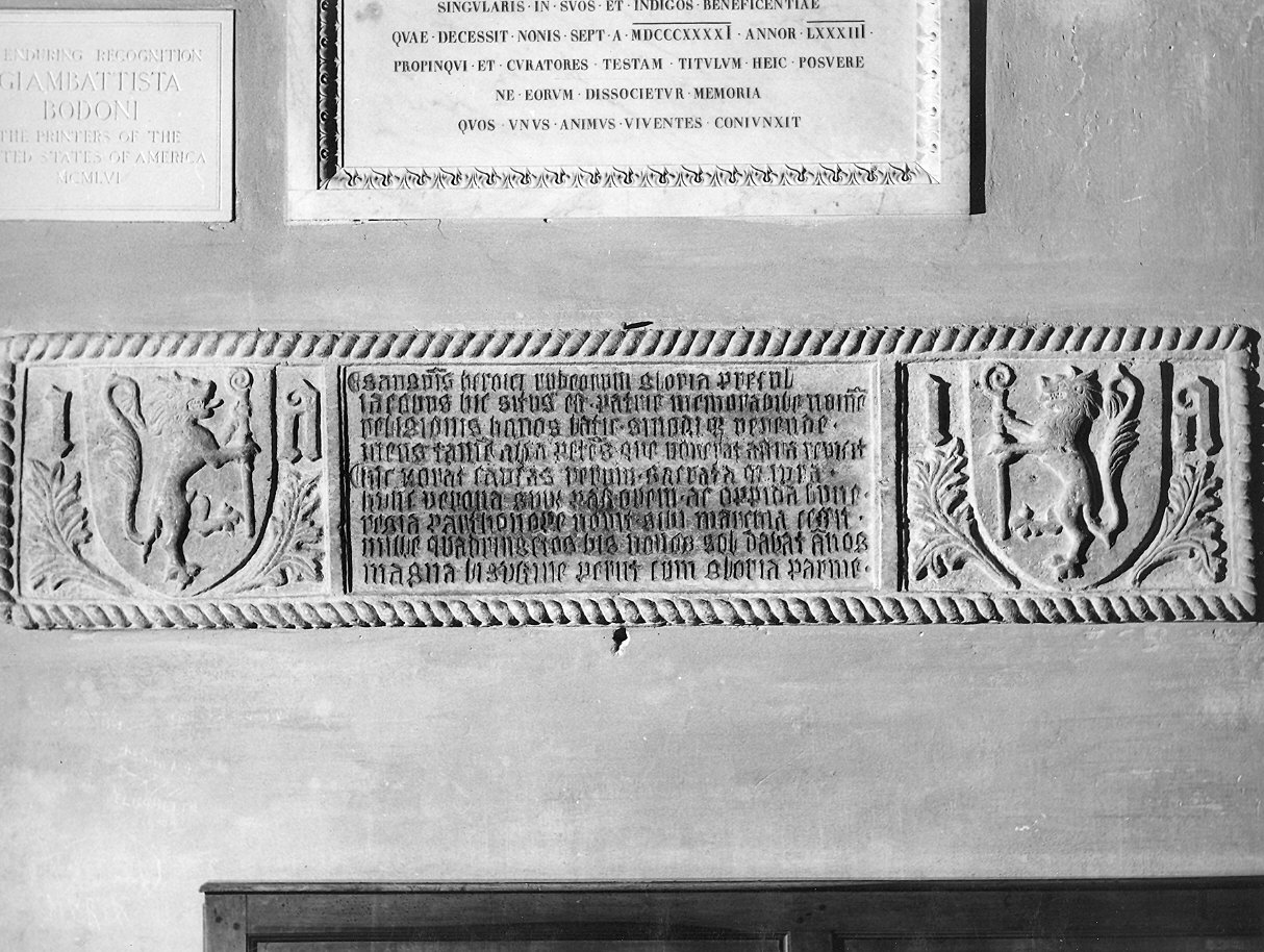 lapide commemorativa - bottega parmense (primo quarto sec. XV)