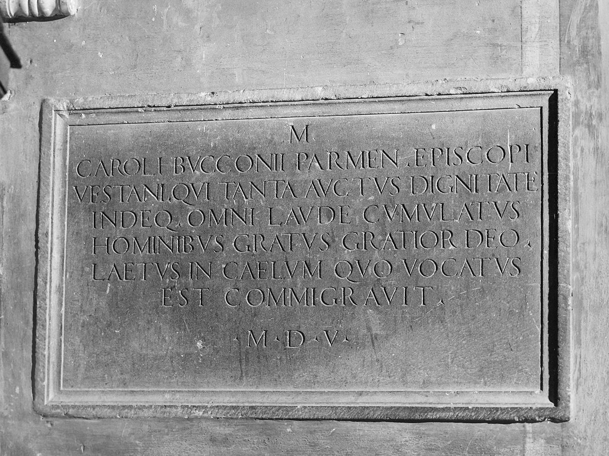 lapide commemorativa - bottega parmense (inizio sec. XVI)