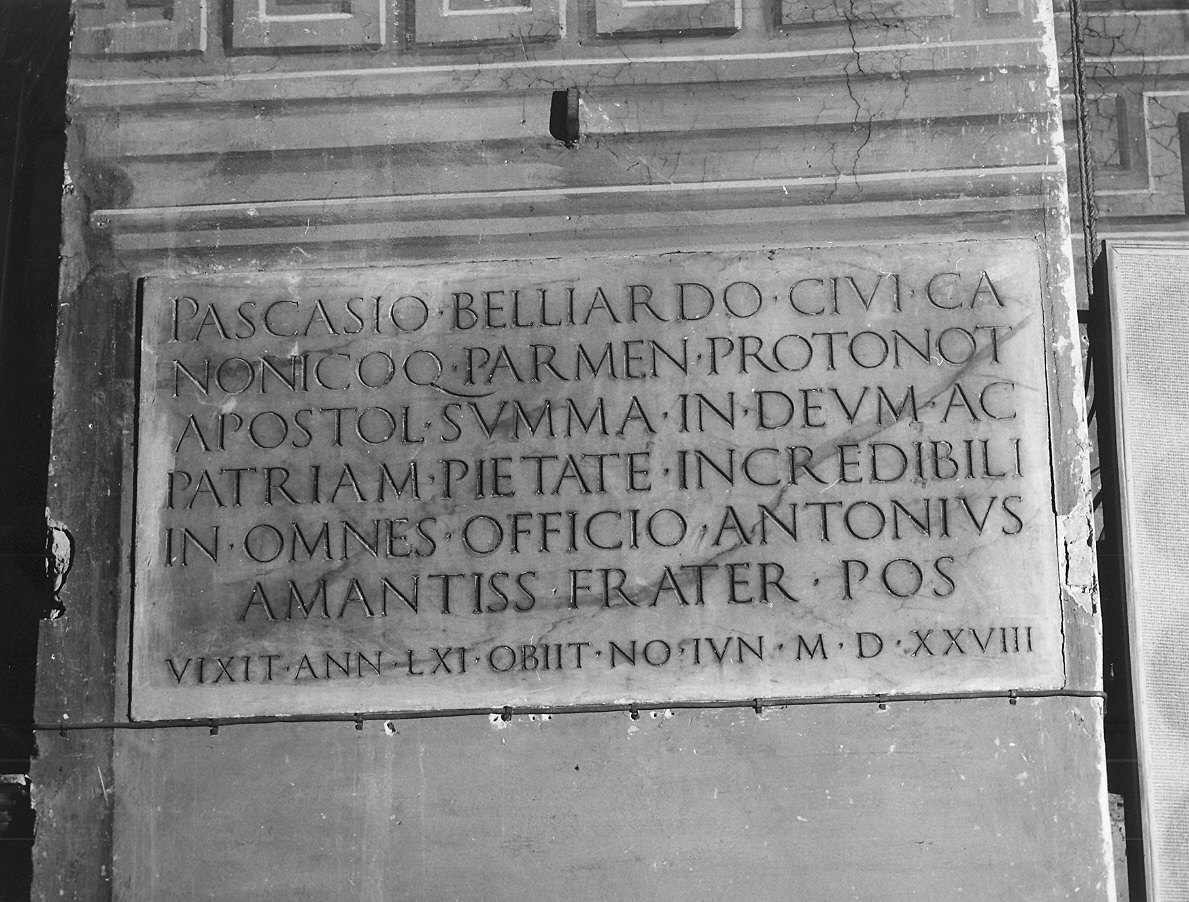 lapide commemorativa - bottega parmense (secondo quarto sec. XVI)