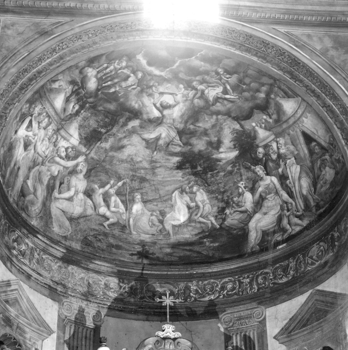 Mosè riceve da Dio le tavole della legge (dipinto, complesso decorativo) di Allegri Pomponio (terzo quarto sec. XVI)