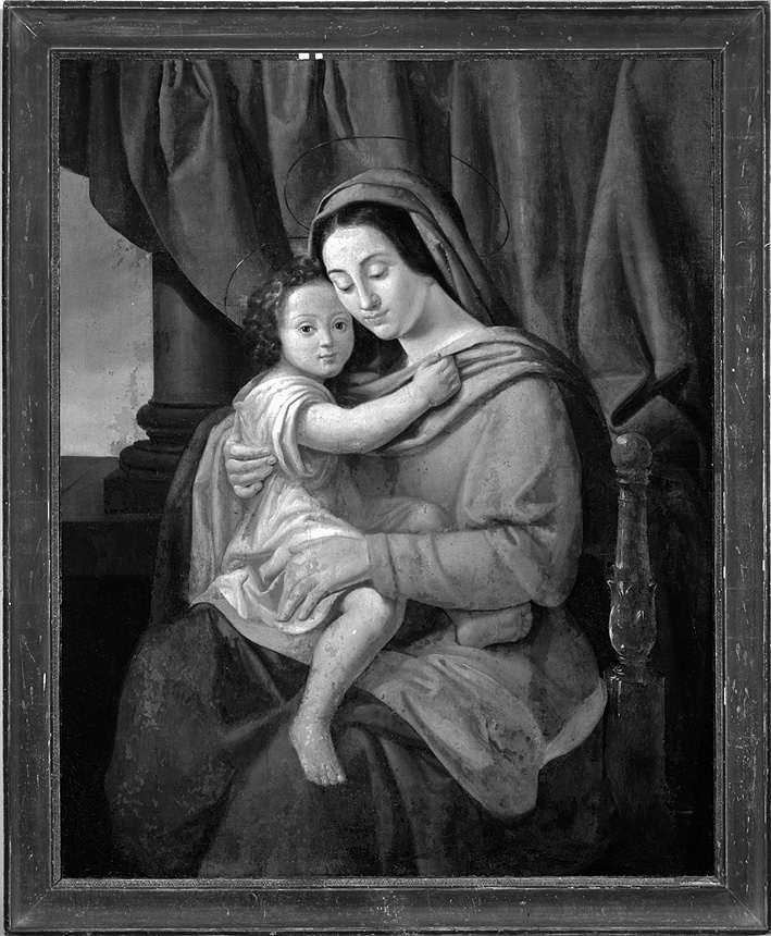 Madonna dell'aiuto, Madonna in trono con Bambino (dipinto) di Vigotti Luigi (sec. XIX)