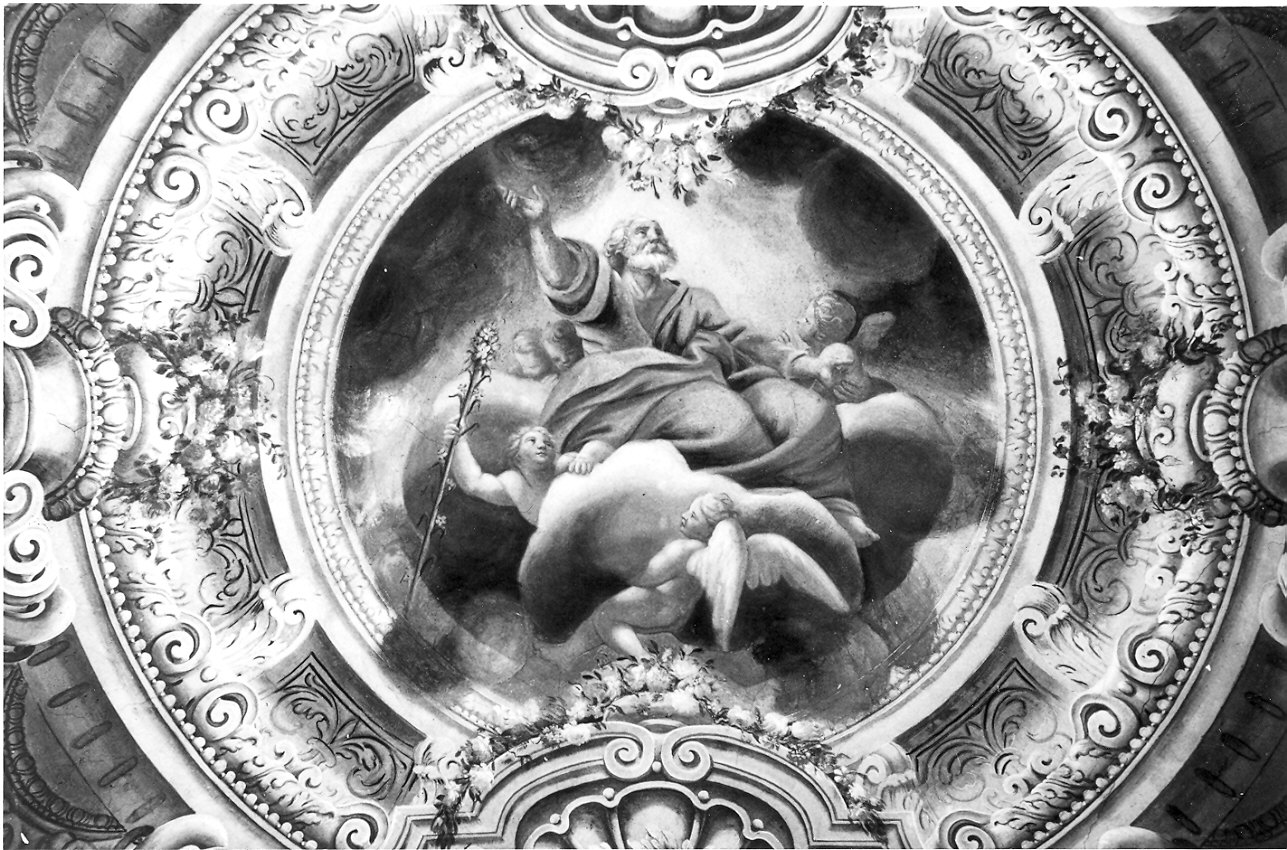 San Giuseppe in gloria e ornati (dipinto) di Conti Giovanni Maria detto Della Camera, Baratta Alessandro (sec. XVII, sec. XVIII)