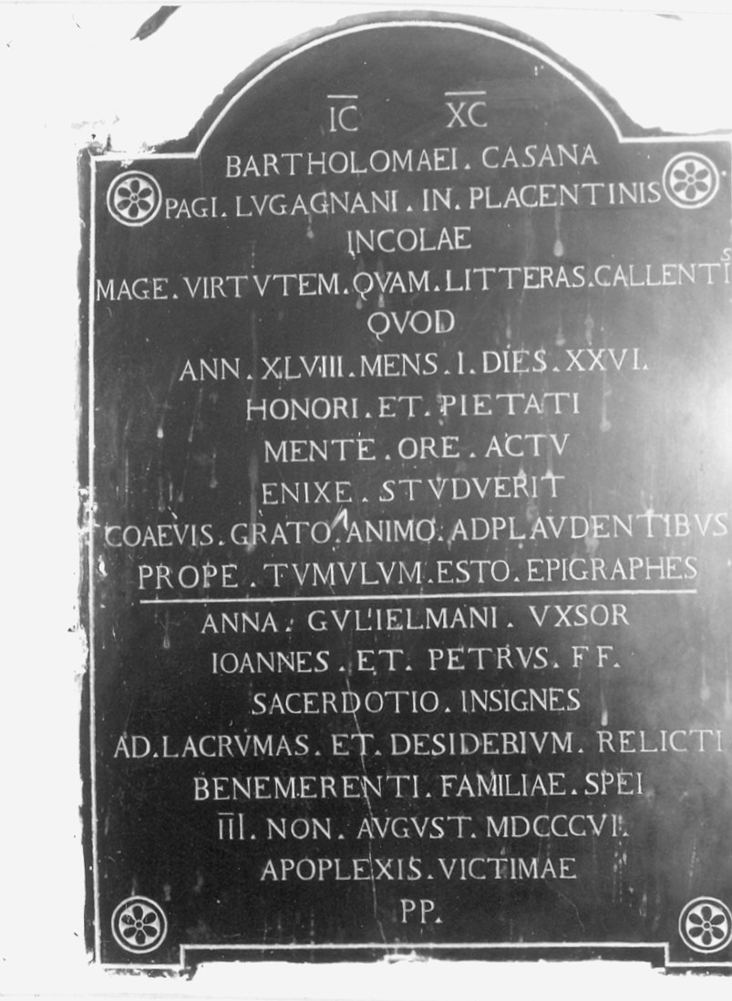 lapide commemorativa - ambito piacentino (sec. XIX)