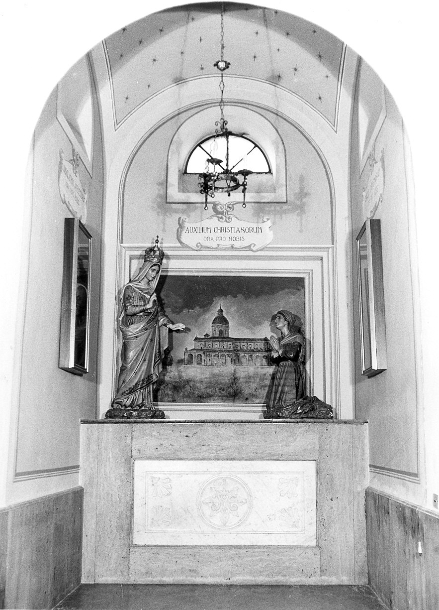 Madonna appare ad un giovane (decorazione plastico-pittorica) - ambito piacentino (metà sec. XX)