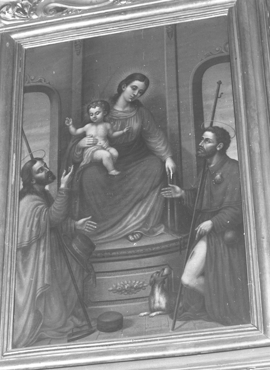 Madonna con Bambino in trono tra San Rocco e San Giacomo (dipinto) - ambito parmense (sec. XIX)