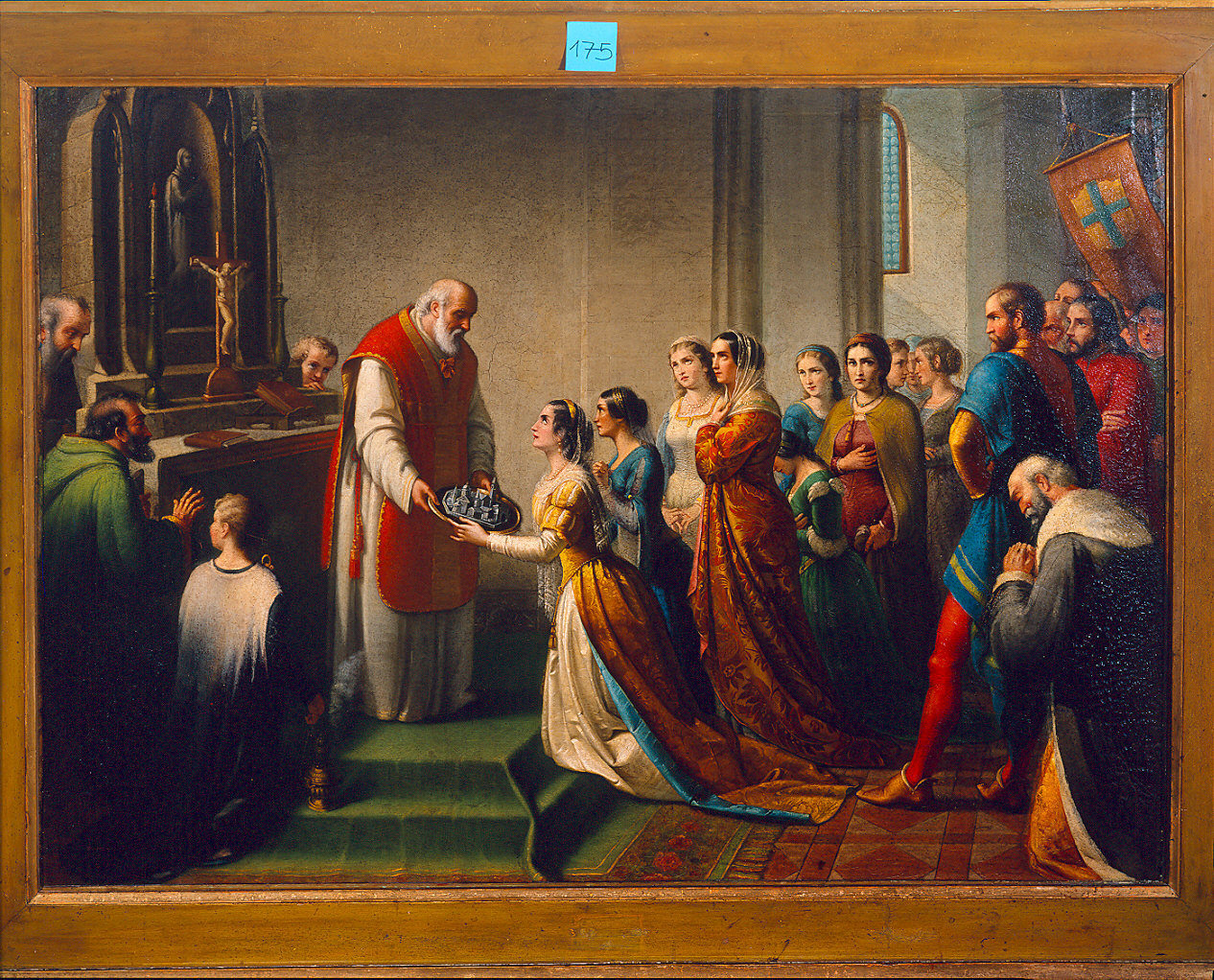 donne di Parma presentano un'offerta alla Regina degli Angeli (dipinto) di Barbieri Enrico (sec. XIX)