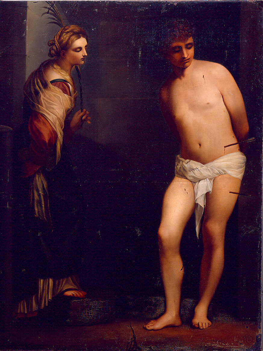 santi Caterina e Sebastiano (dipinto) di Viglioli Giocondo (sec. XIX)