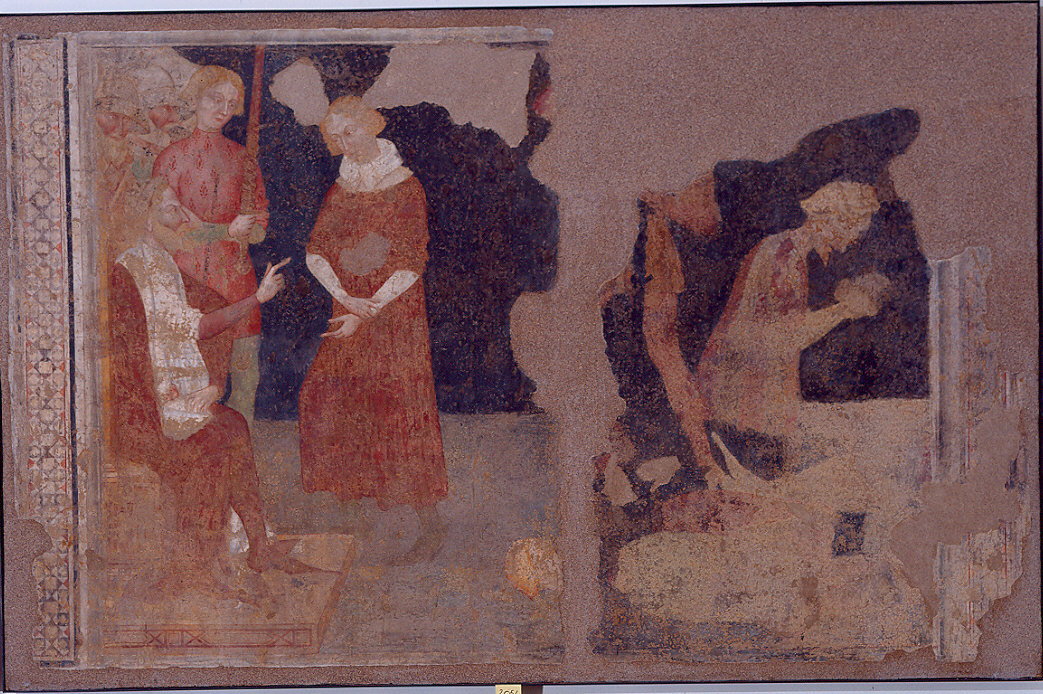 Massimino Dacia interroga Porfirio e lo fa decollare (dipinto, frammento) di Maestro di Santa Caterina (ultimo quarto sec. XIV)