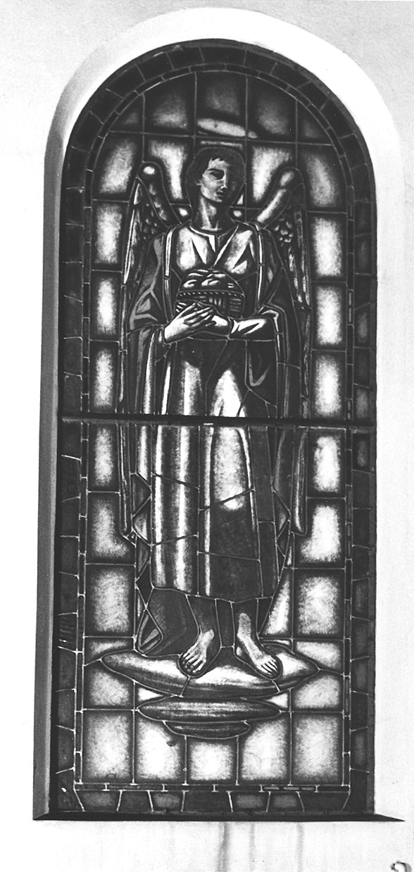 angelo con pane eucaristico (vetrata) di Misani Giovanni (sec. XX)