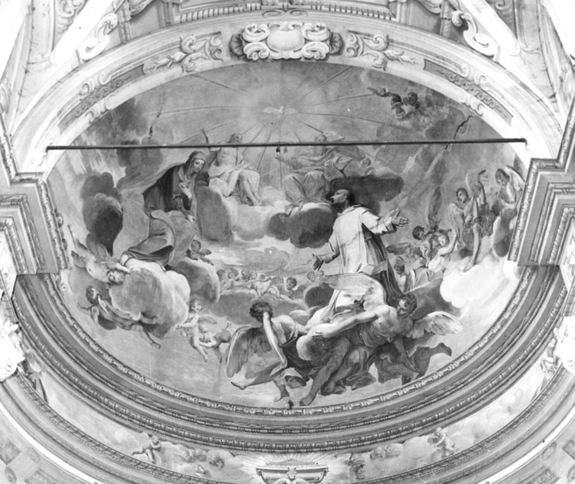 San Brunone in adorazione della Madonna (decorazione pittorica, complesso decorativo) di Boni Giacomo Antonio (sec. XVIII)