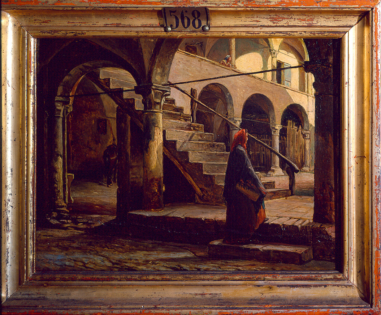 Chiostro di San Quintino (dipinto) di Ferrarini Giuseppe (sec. XIX)